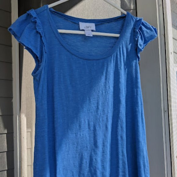 LOFT Tops - LOFT Sky Blue Sleeveless Ruffle Tee